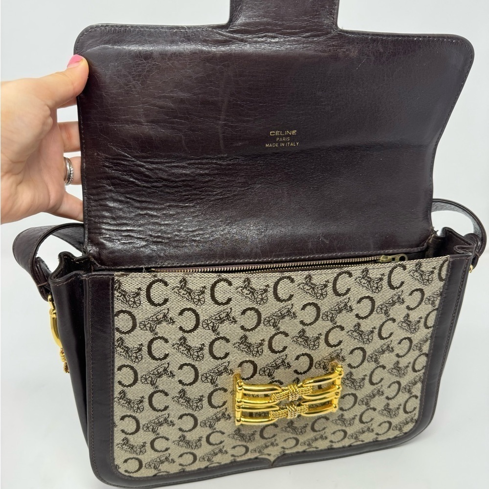 Celine Vintage 70s Carriage Monogram Canvas & Leather Horse Carriage Crossbody - Picture 9 of 15